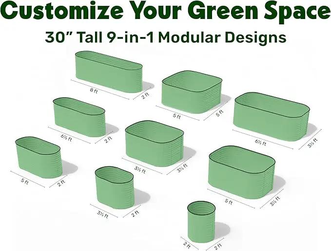 9-in-1 Galvanized Raised Garden Beds Outdoor // 8×2×2.5 ft Modular Planter for Gardening, Vegetables, Flowers // 32" Extra Tall Metal Raised Garden Bed (Light Green) // Patented Design Planter Box by GreenHaven Gardens