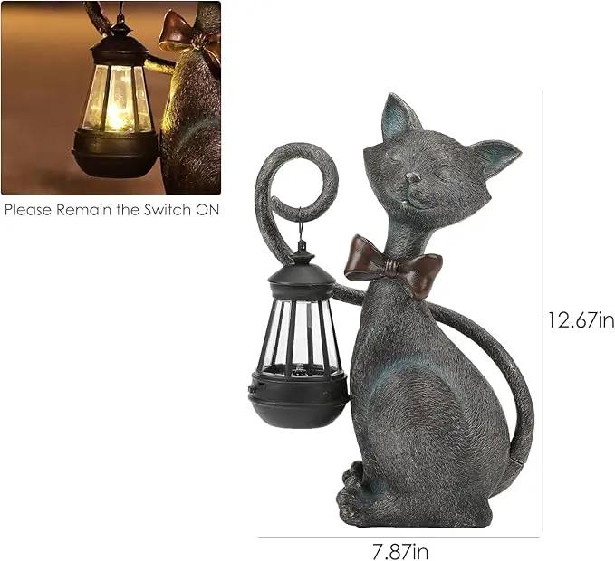 Whimsical Solar Cat Statue Decor with Solar Lantern - Unique Outdoor Spring Garden Decor for Patio, Balcony and Yard Art Lights - Ideal Mothers Day Birthday Gifts for Mom,Grandma,Women and Cat Lovers by GreenHaven Gardens