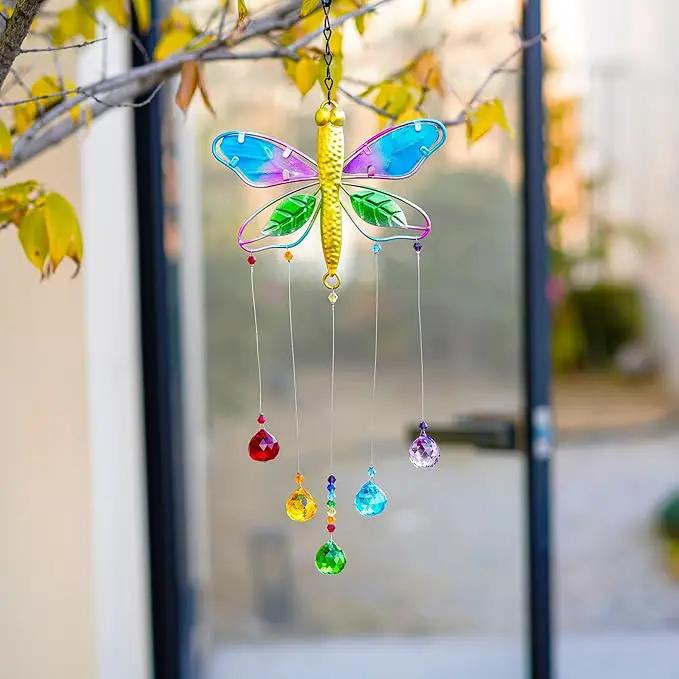 Dragonfly Hanging Crystal Suncatcher Ornament Window Garden Decor Rainbow Maker Prism Pendant by GreenHaven Gardens