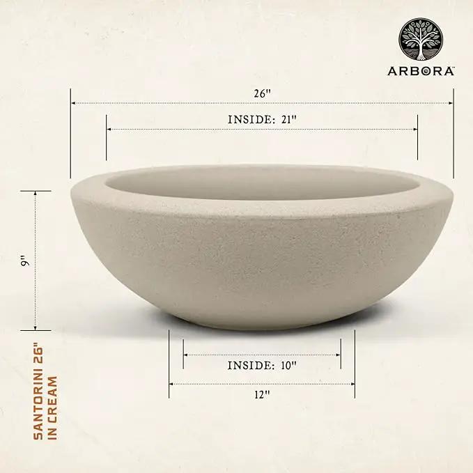 ARBORA 26" Santorini Bowl Polyresin Indoor and Outdoor Planter with Classic Cream Finish - Durable, Weatherproof, Lightweight, Large Plant Pot for Patio, Garden, Deck, Entryway by GreenHaven Gardens