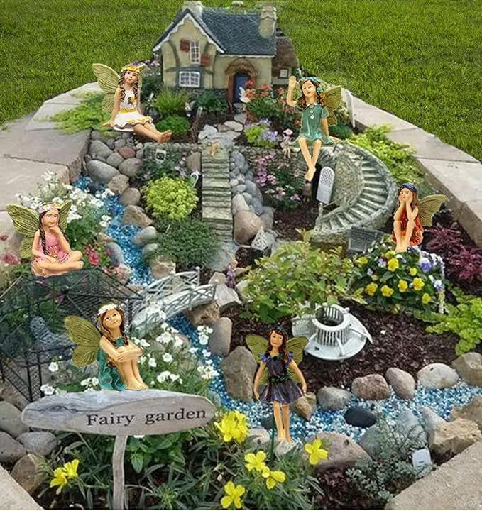 Fairy Garden Accessories Outdoor Indoor, 6pcs Miniature Fairies Figurines for Pot Plants and Mini Garden Lawn Decorations by GreenHaven Gardens