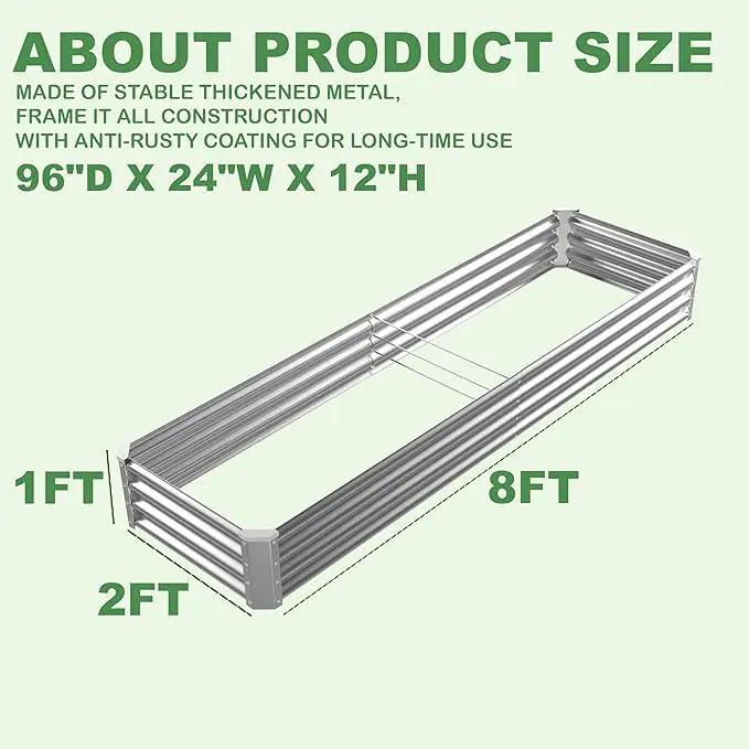 8x2x1ft(2 Pack) Galvanized Raised Garden Bed for Gardening,Metal Planter Boxes Outdoor Patio Kit Planting Bed for Vegetables Flowers Herb,Silver by GreenHaven Gardens