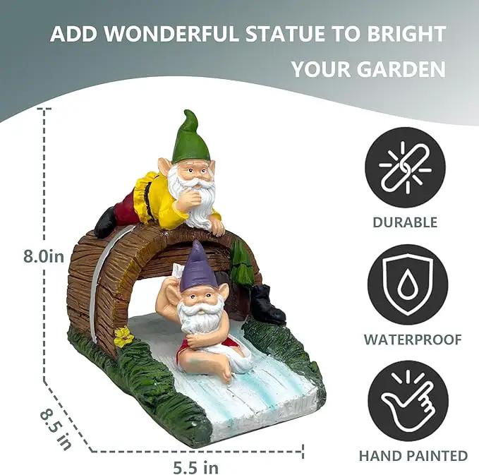 Elenon Gnomes Decorative Gutter Downspout Extension Statue, Elf Gutter Guardian Rain Downspout Extender, Garden Splash Block Outdoor Sculpture for 3" × 4" Down Spouts Decor by GreenHaven Gardens
