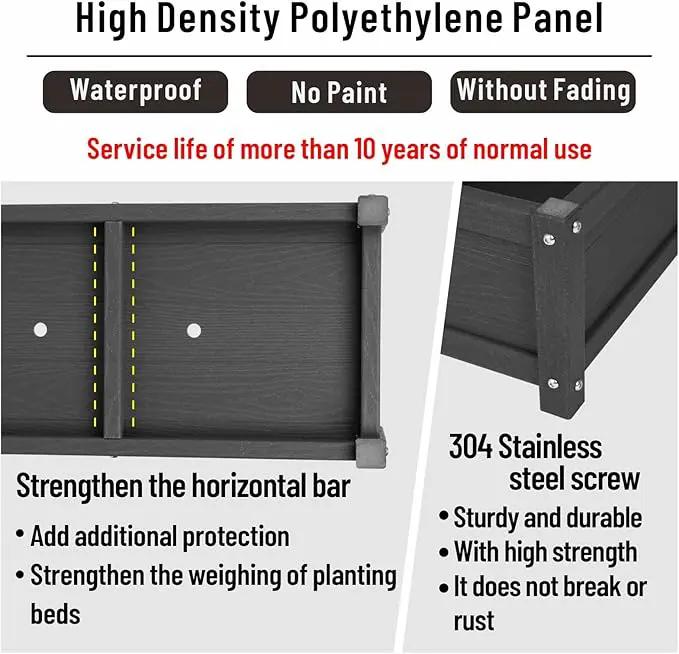 HDPE Raised Planter Box Outdoor,Rot-Resistant and Non-Cracking,Raised Beds for Gardening 29.5 * 14.4 * 9.8 in for Yard,Lawn,Outdoor Planter Boxes Rectangle with Drainage Holes Black by GreenHaven Gardens