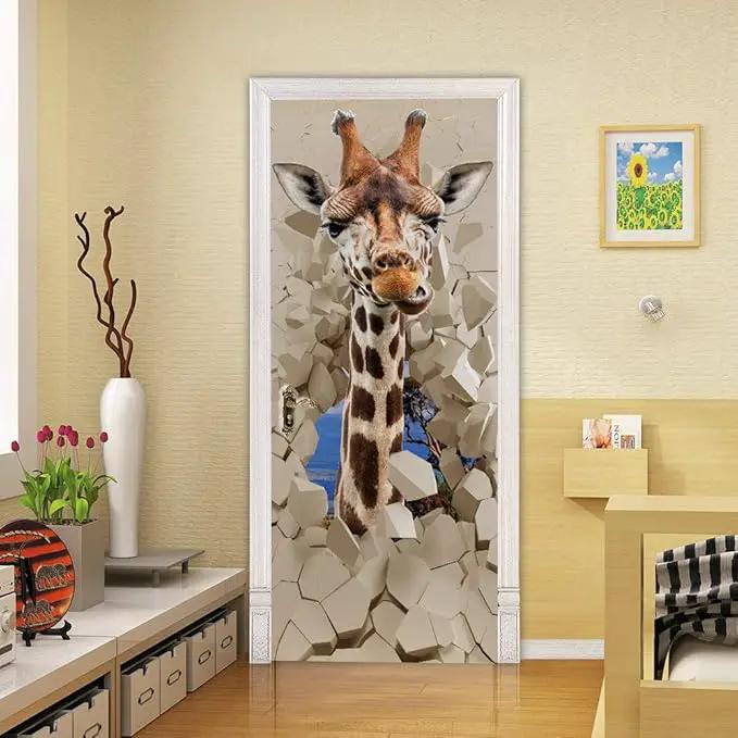 Giraffe 3D Door Sticker Mural - Waterproof PVC, Peel & Stick, Removable, Self-Adhesive Decals for Bedroom, Living Room Decoration - 30.3 x 78.7 inch by GreenHaven Gardens