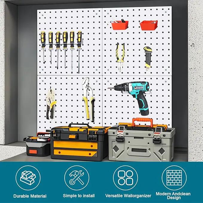 4 Pack Steel Peg Board,Universal 1/8 and 1/4 Pegboard Accessories,Ideal for Garage Tool Storage, Office Organization, Craft Room, Kitchen etc. (White, 4-12X12) by GreenHaven Gardens
