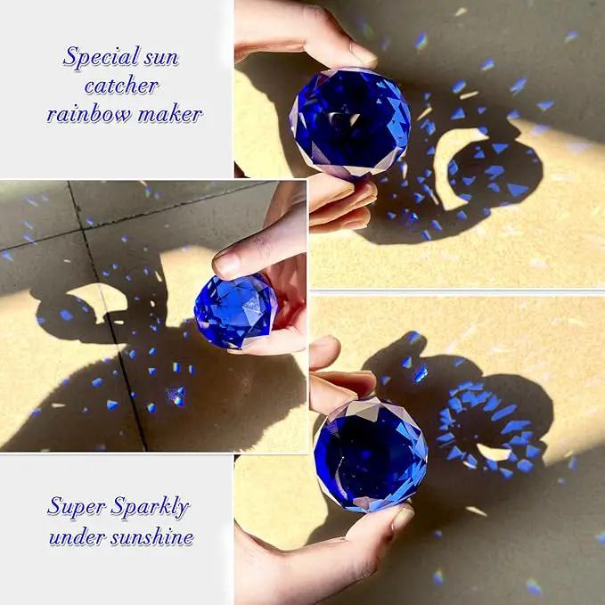FONMY Gazing Ball Spiral Tail -Decorative Wind Spinner Sun Catcher Rainbow Maker 11 inch Tail and 2 inch Dark Blue Crystal Orb. Indoor Outdoor Garden Decoration -13 inch Height by GreenHaven Gardens