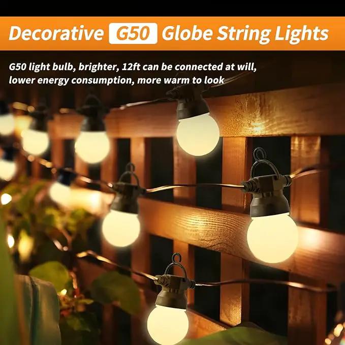 Outdoor String lamp 12 feet can be Connected G50 Anti-Fall Waterproof lampshade IP65 Waterproof Warm White Light Suitable for Garden terraces by GreenHaven Gardens
