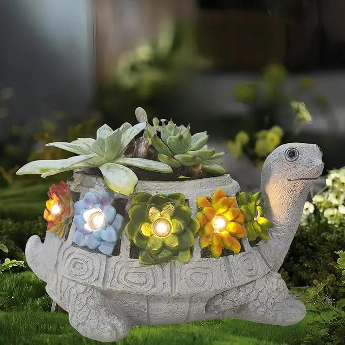 GUCHO Solar Garden Outdoor Statues Turtle with 5 Led Lights (Not Include Real Succulent),Lawn Decor Tortoise Statue for Patio, Balcony,Yard,Garden Decorations,Unique Gifts for Women Men by GreenHaven Gardens