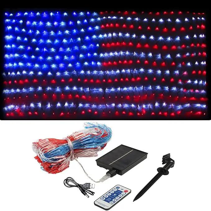 XTF2015 Solar American Flag Lights, 2 in 1 Solar Powered & Plug in American Flag Light, 420 LED Waterproof Patriotic Ornaments for Memorial Day, Independence Day, 4th of July, Party, Yard Decorations by GreenHaven Gardens