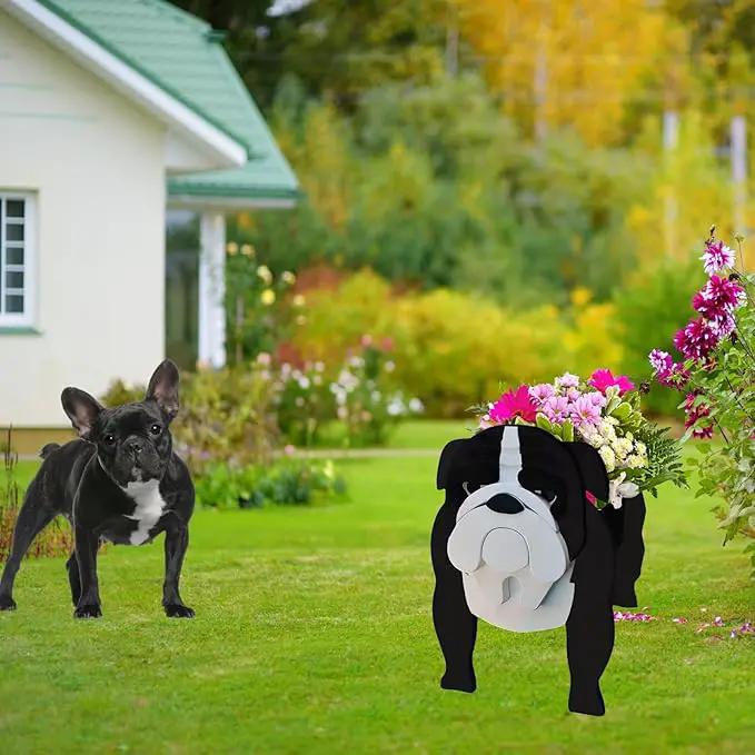 Black English Bulldog Dog Planter Plant Pots,Cute Garden Dog Flower Planter,Dog Planters Birthday Gifts for Women,Office,Indoor/Outdoor Decor（9.45 * 7.48 * 10.63in） by GreenHaven Gardens