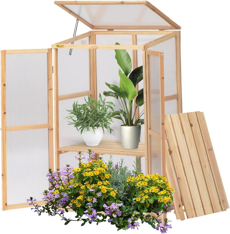 BIGTREE Wooden Green House Mini Greenhouse Indoor/Outdoor Nursery Vented Cold Frame Portable Garden Planter Raised Plants Top Opening Door (27"X19"X47") by GreenHaven Gardens