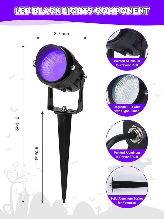 Outdoor Black Light Halloween Spotlight, 12W Purple Spotlights LED Blacklight, Waterproof Spot Landscape Lights with US Plug for Glow Party, Poster, Bar, Yard, Garden Gyms Decor (2Pack) by GreenHaven Gardens