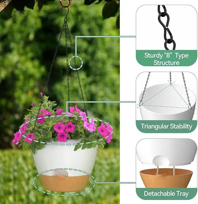ZMTECH 12 Inch Hanging Planters for Indoor Outdoor Plants, 1 Pack Self Watering Hanging Plant Pots with Drainage Holes and Removable Saucer, Plastic Flower Hanging Pots with Watering Lip (White) by GreenHaven Gardens