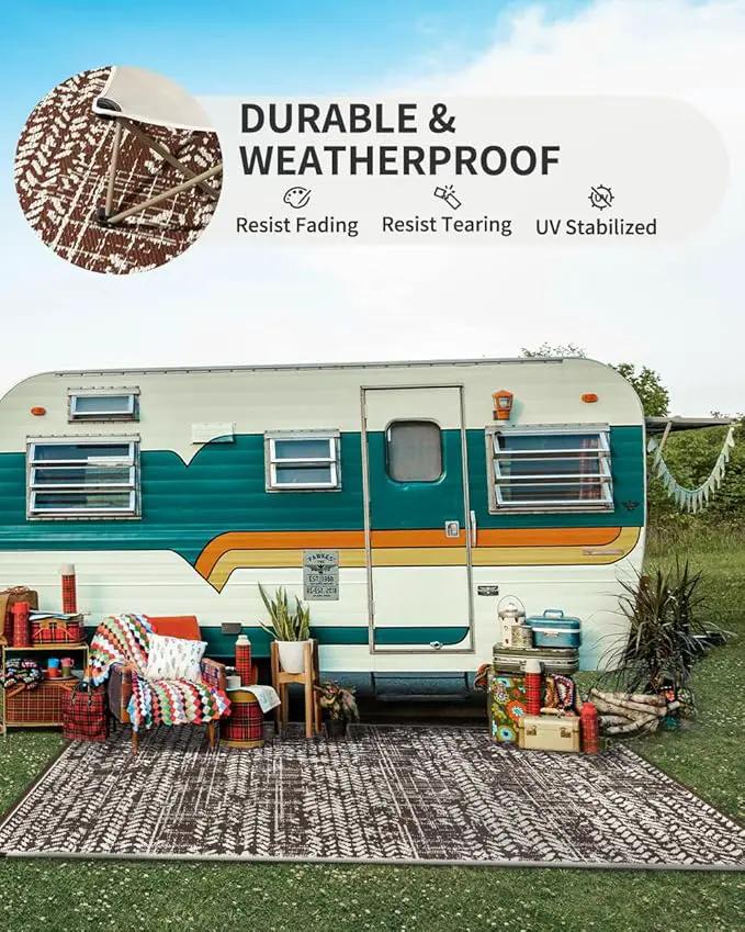MontVoo Outdoor Rug 8x10 Waterproof-Patio Rug Mat Outdoor Carpet Reversible RV Camping Picnic Plastic Straw Rug Outside Outdoor Area Rug for Balcony Deck Backyard Patio Decor Boho Modern Brown by GreenHaven Gardens