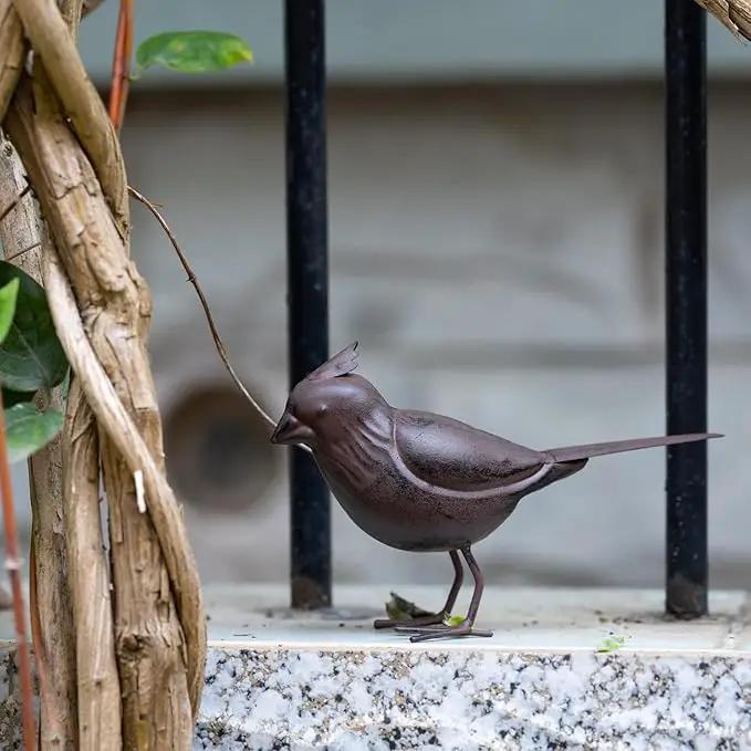 Decorative Small Nostalgia Style Cute Bird Art Iron Sculpture Figurine Home & Office & Garden Decoration, Rust/Brown (Cardinal Bird) by GreenHaven Gardens