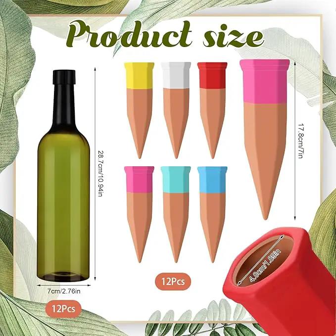 12 Set Plant Watering Devices Include Terracotta Self Watering Spikes and 26 oz Plastic Bottles, Slow Release Vacation Insert Automatic Plant Waterer Device (Green and Mixed Color) by GreenHaven Gardens