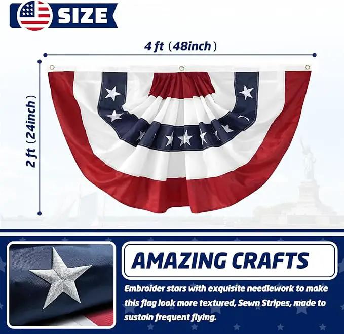 2x4 Ft American Pleated Fan Flag USA Bunting 4th of July Flags Decor Outside Porch Garden Banner Embroidered Patriotic Stars & Sewn Stripes Canvas Header Brass Grommets by GreenHaven Gardens