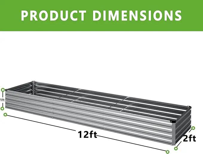 12x2x1FT Galvanized Raised Garden Bed Kit,Vegetable Boxes-Rectangle Metal Flower Box,Large Planter Raised Beds Outdoor Garden for Planting,Fruit,Herb-Sliver by GreenHaven Gardens