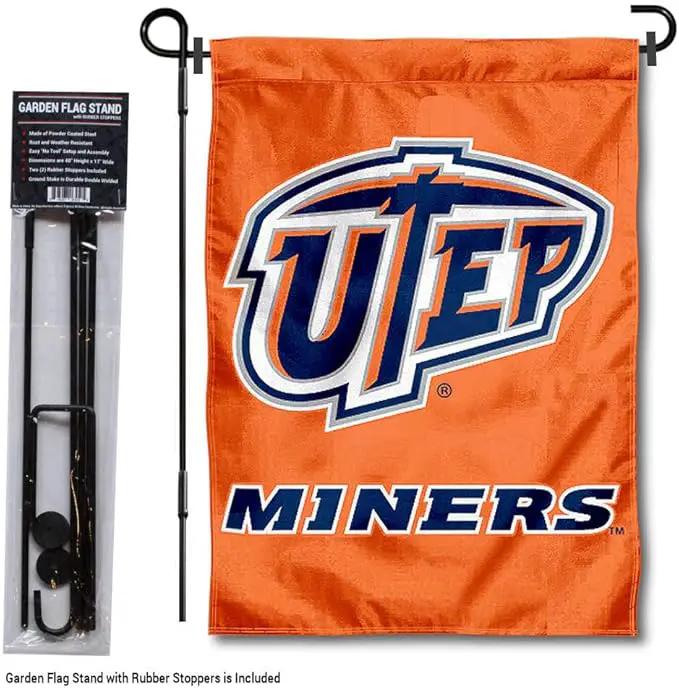 College Flags & Banners Co. Texas El Paso Miners Garden Flag with Stand Holder by GreenHaven Gardens