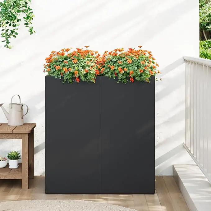 Stoog 30" Tall Planters for Outdoor Plants, All-Weather Metal Planter Boxes Set of 2, with Removable Insert Shelf, Modern Design, Indoor/Outdoor Use, Black by GreenHaven Gardens