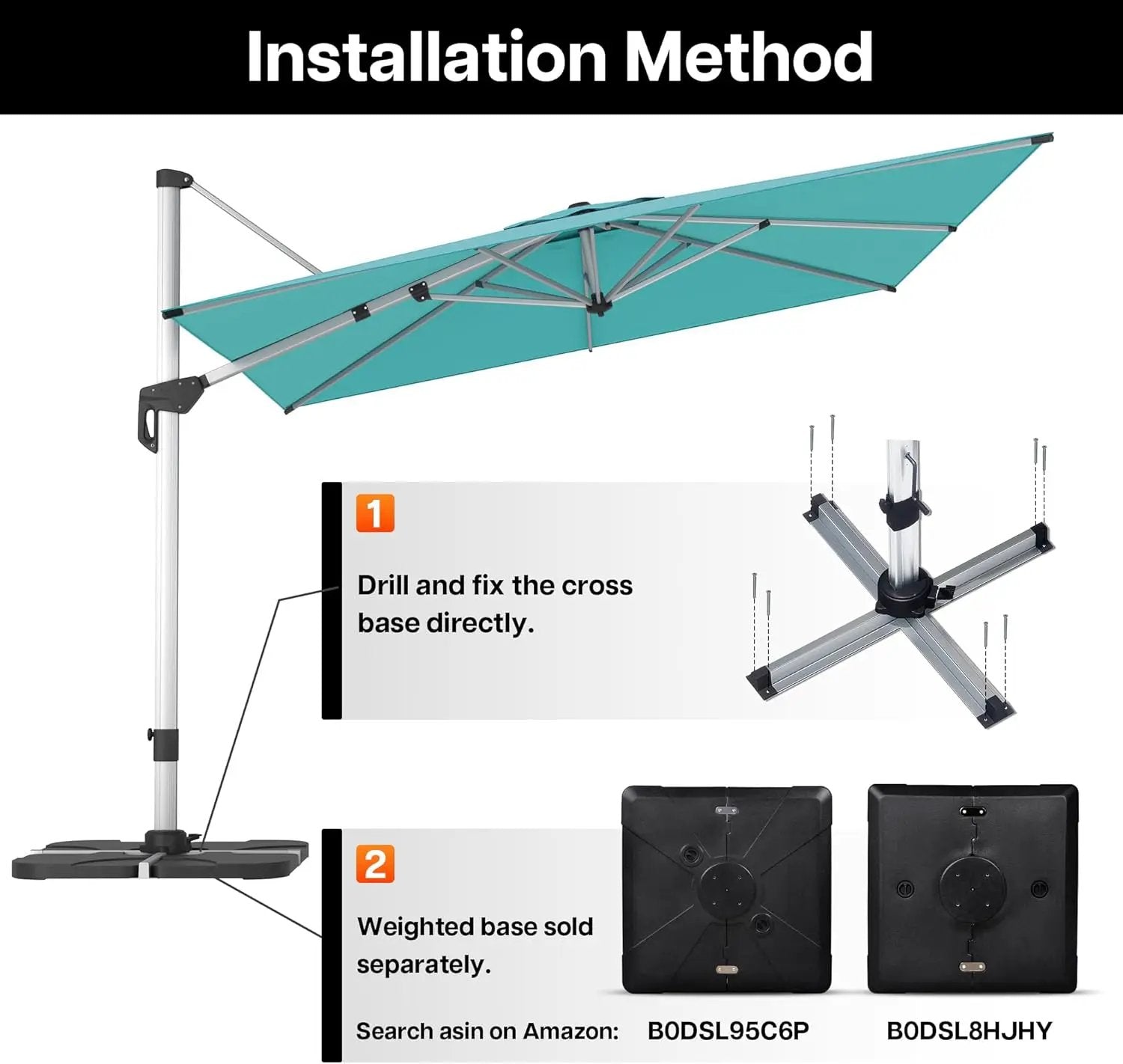 Patio Umbrella, 10FT Outdoor Cantilever Umbrella with 360-degree Rotation for Garden, Deck, Backyard, Pool and Beach, Turquiose by GreenHaven Gardens