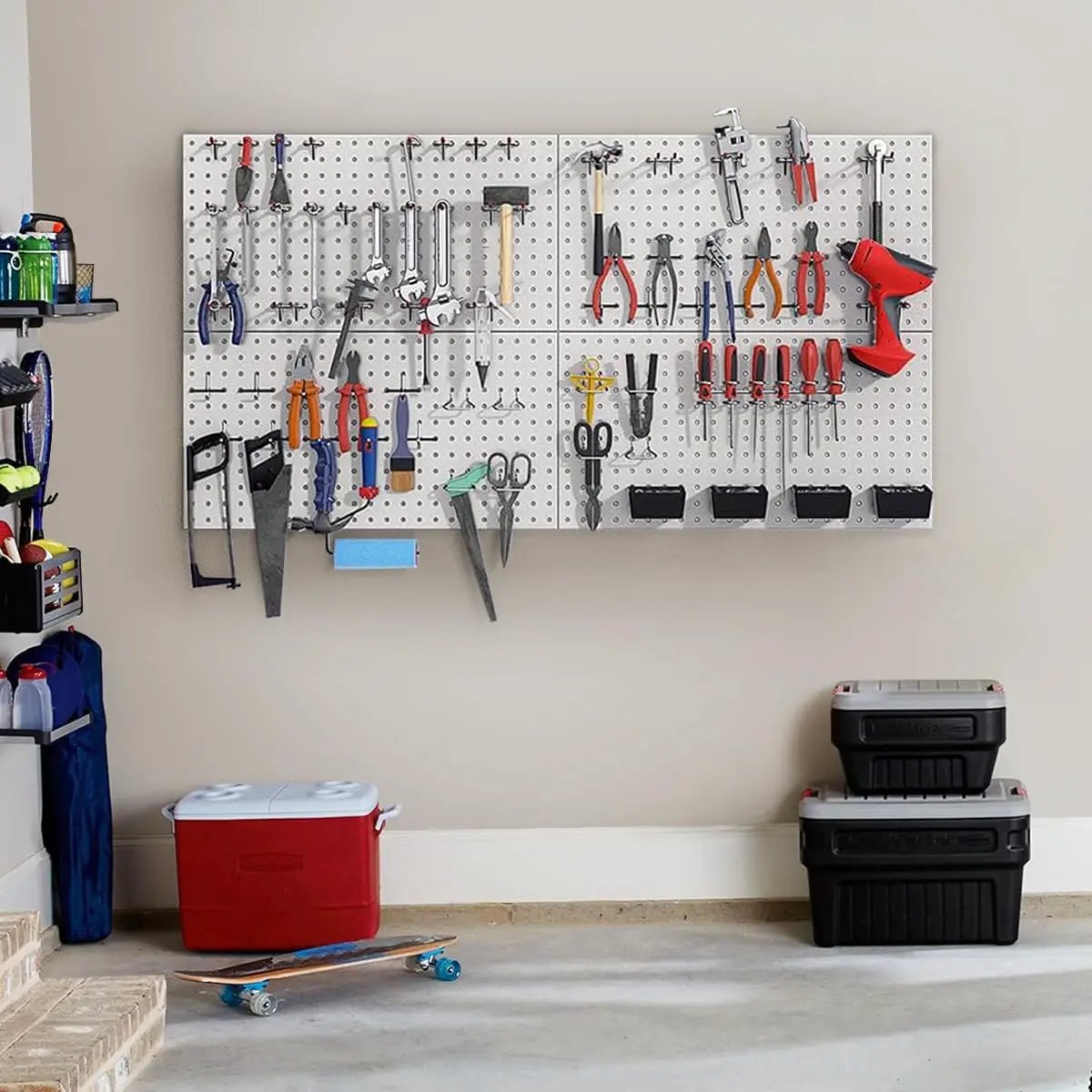 48x24 inch Gray Metal Pegboard Kit for Wall Organization with Hooks, Pegboard Bins, and Utility Tools Storage Board, Efficient Tool Organizer Peg Board by GreenHaven Gardens