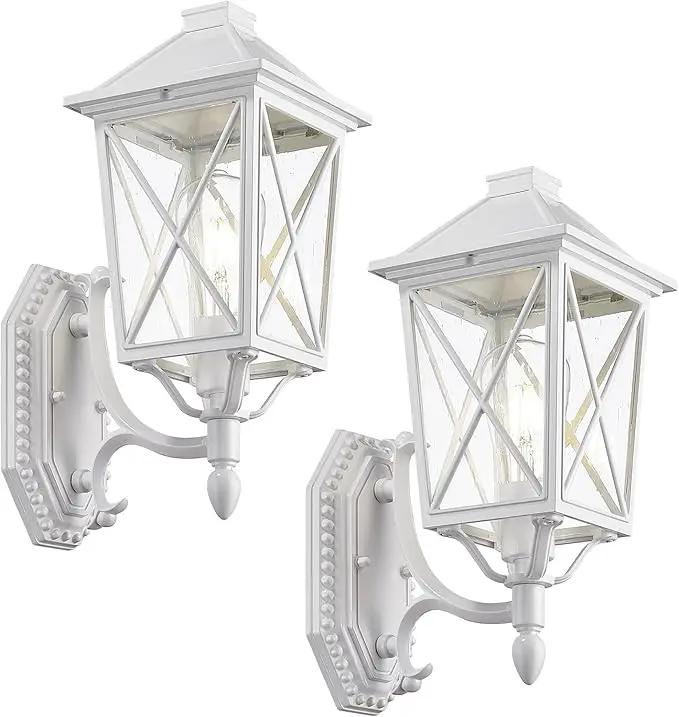 Darkaway Outdoor Wall Light Fixture,2pcs Outside Porch Lights Wall Mounted Seeded Glass Exterior Waterproof Lantern Modern E26 Socket Wall Sconce Lighting for Front Door Yard Patio by GreenHaven Gardens