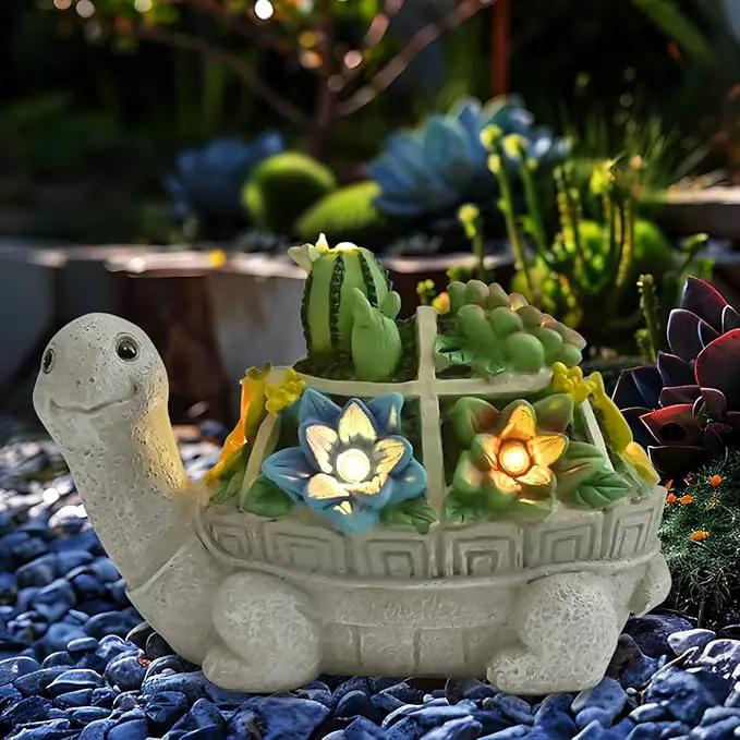 Garden Decor Statue,Solar Turtle with Succulent & 6 LED Lights - Outdoor Figurine for Lawn Decoration, Gifts for mom，Handcrafted Resin Sculpture -Garden Lovers/Mothers Day/Christmas Day Gift by GreenHaven Gardens