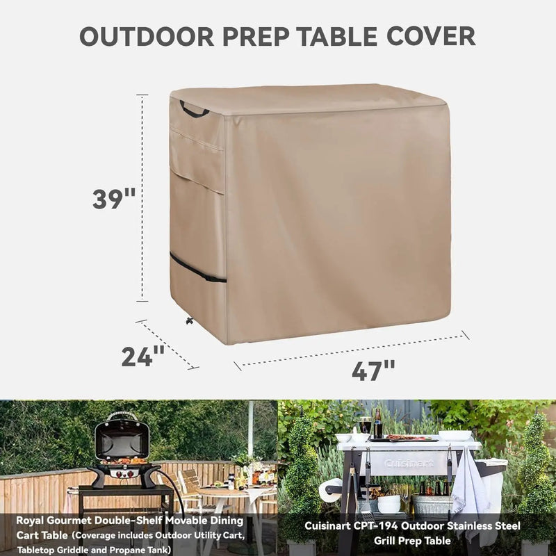 Outdoor Dining Cart Cover - Heavy Duty Waterproof Cover for Royal Gourmet Cart Flattop Worktable, Coverage Includes Outdoor Utility Cart,Tabletop Griddle and Propane Tank.Khaki by GreenHaven Gardens
