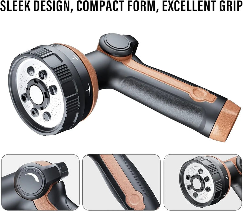 Heavy Duty Garden Hose Nozzle, 100% Metal Water Hose Sprayer with 8 Spray Patterns, High Pressure Hose Nozzle with Thumb Control, On Off Valve, for Lawn & Plant Watering, Car & Pet Washing by GreenHaven Gardens