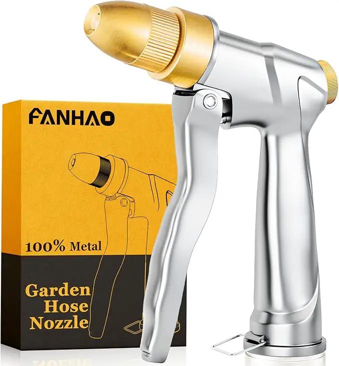 FANHAO Garden Hose Nozzle with Brass Tip, 100% Heavy Duty Metal Spray Nozzle High Pressure Water Nozzle with Adjustable Spray Patterns for Watering Plants, Washing Cars and Showering Pets by GreenHaven Gardens