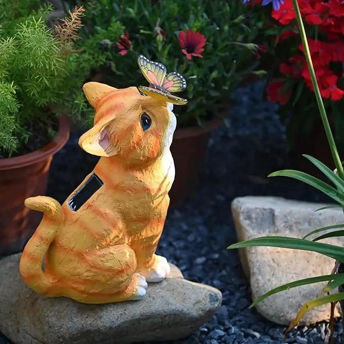 Cat Garden Figurines Outdoor Decor Solar Statue with LED Lights for Patio Lawn Yard Art Decoration Housewarming Garden Gift by GreenHaven Gardens