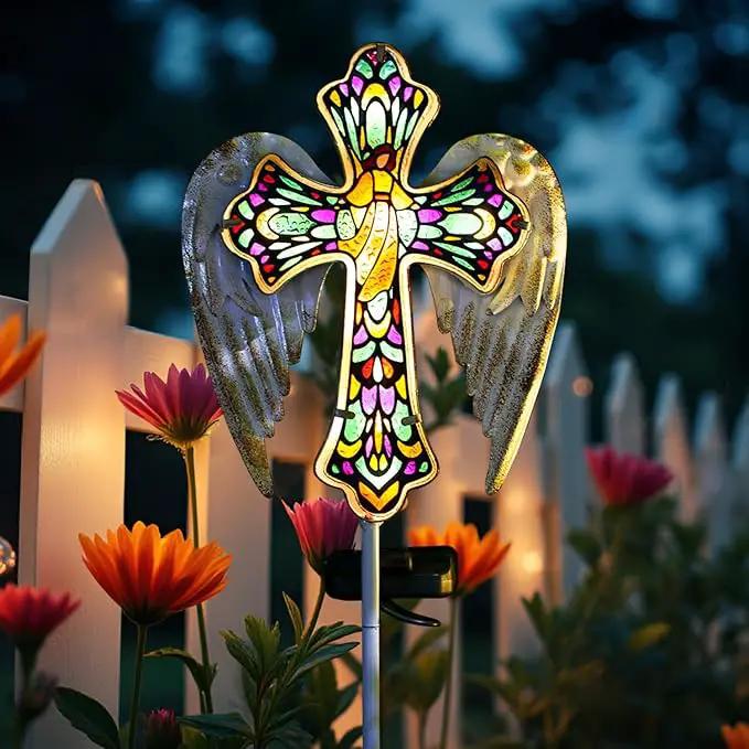 TEDOF Solar Glass Cross Stake Lights Outdoor Garden Lights,Cemetery Decorations for Grave,Jesus Cross Angel Wings Memorial Gifts for Mom,Yard Lawn Garden Patio Christmas Decor by GreenHaven Gardens