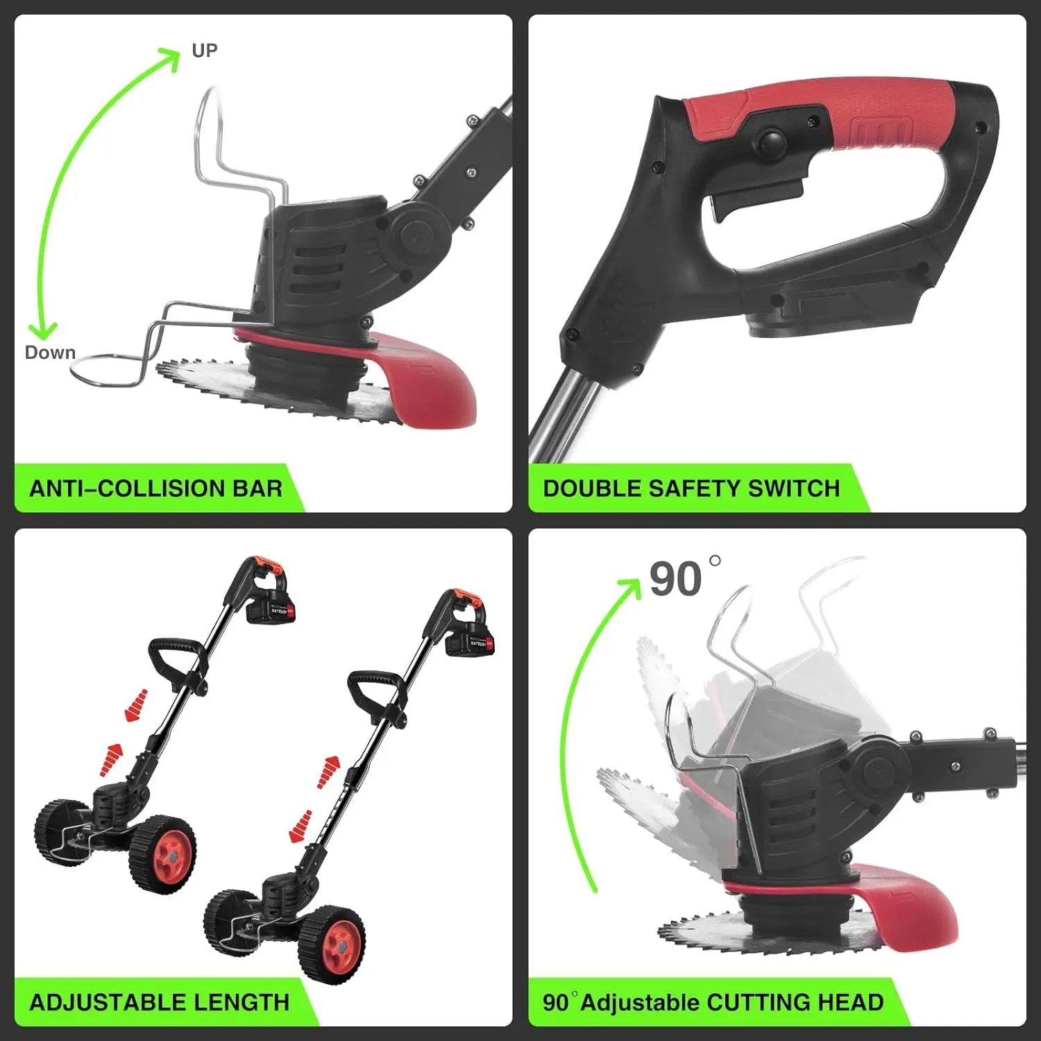 Electric Weed Wacker Cordless with Wheels: Electric Weed Wacker Battery Powered 24V 4.0Ah - Cordless String Trimmer for Lawn Garden Glass Pruning Trimming, Black by GreenHaven Gardens