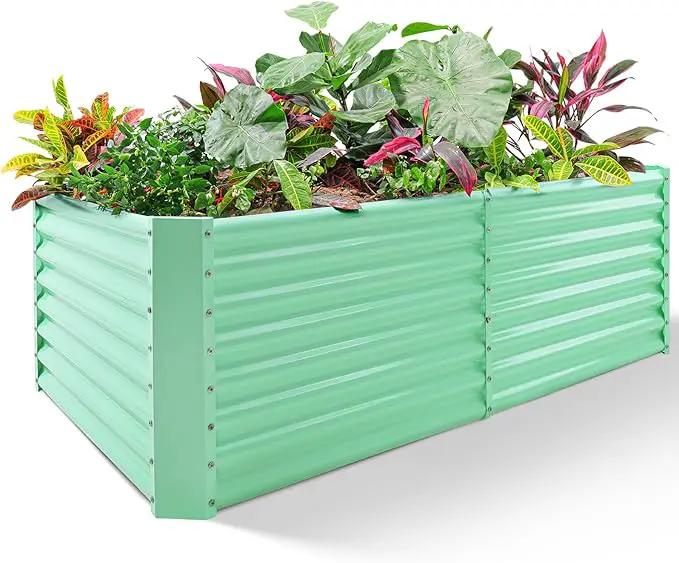 Land Guard 8x4x2ft Galvanized Raised Garden Bed, Planter Boxes Outdoor, Raised Garden Beds Outdoor for Vegetables, Flowers, Herbs, 479 Gallons, Lime Green… by GreenHaven Gardens