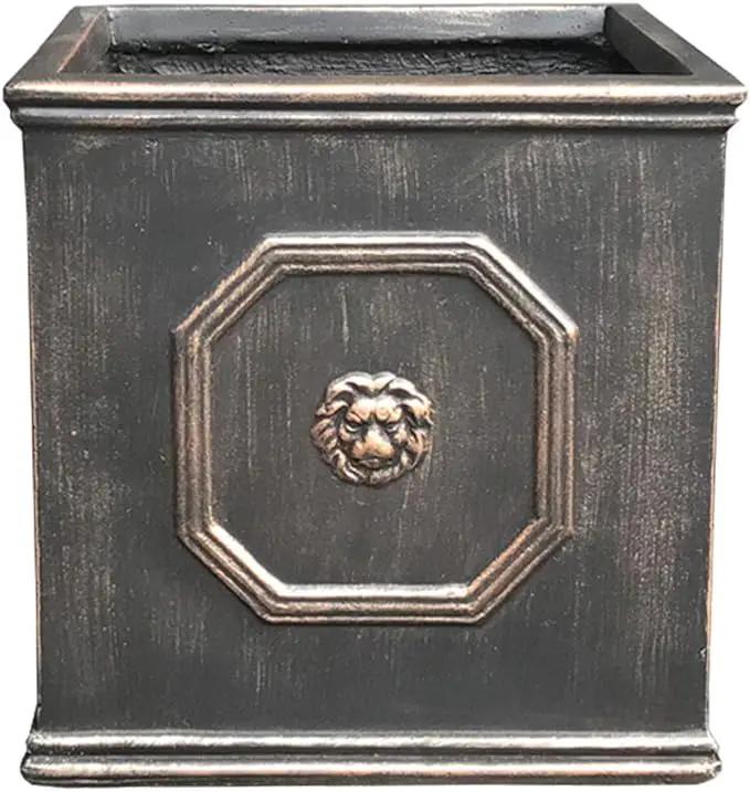 Kante Square Lion Head Concrete Planter, Classic English Style Plant Pot with Drainage Hole and Rubber Plug for Indoor Outdoor Garden Patio Home, 12.6"x12.6"x12.6" Oil Rubbed Bronze by GreenHaven Gardens