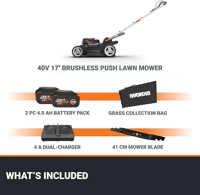 WORX 40V 17'' Cordless Lawn Mower for Medium Size Yards, 2-in-1 Electric Mower Cuts to Edge, Compact & Lightweight Push Lawn Mower with 6-Position Height Adjustment – 2 Batteries & Charger Included by GreenHaven Gardens