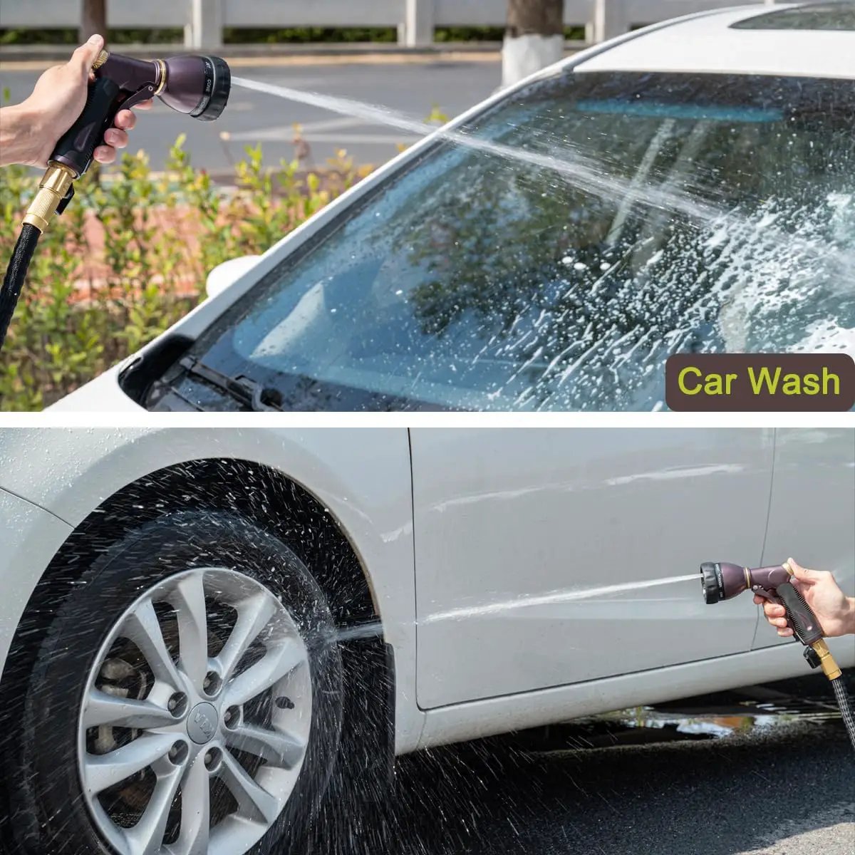 FANHAO Heavy Duty Garden Hose Nozzle, 100% Metal Water Nozzle with 8 Adjustable Spray Patterns, High Pressure Hose Sprayer with Non-Slip Grip for Watering Plants & Lawns, Washing Cars & Pets -Bronze by GreenHaven Gardens