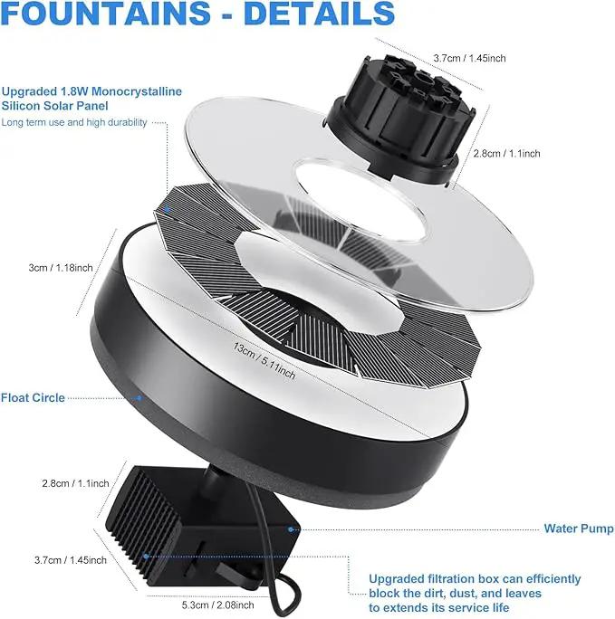Solar Fountain Pump, Upgrade 1.8W Solar Fountain for Bird Bath with 6 Spray Patterns, Floating Solar Powered Water Fountain Pump for Bird Bath, Garden, Pond, Pool, Outdoor by GreenHaven Gardens