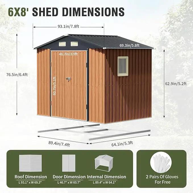 8x6 Ft Storage Shed, Large Outdoor Shed with Floor Base, Window, Lockable Doors, Outside Steel Shed for Garden, Backyard, Lawn, Patio Utility, Tool Storage by GreenHaven Gardens