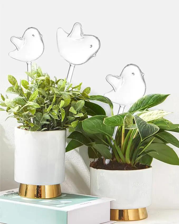 DN DECONATION 3 Pcs Bird Shaped Watering Globes, Birdlike Clear Glass Watering Bulbs, Watering Bulbs for Indoor Plants & Outdoor, Automatic Plant Watering System to Support Plant Health, Decor by GreenHaven Gardens