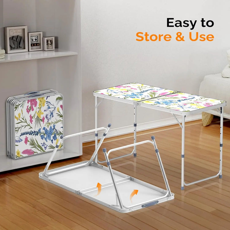 VINGLI 4FT White Folding Table with Carrying Handle Height Adjustable Lightweight Fold Up Portable for Indoor Outdoor Picnic,Camping,Hiking,Fishing,BBQ … by GreenHaven Gardens