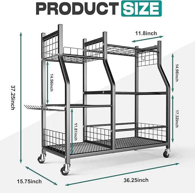 EVERHANGER Garden Tool Organizer Stand, Garage Tool Storage Organization, Yard Tool Racks with lockable wheels, Fit for Long-Handled Tools/Rakes/Brooms by GreenHaven Gardens