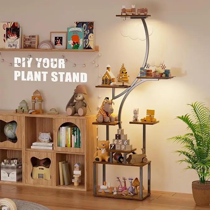 Simple Trending Plant Stand Indoor with Grow Lights, Heavy Duty 8 Tier Tall Plant Shelf for Plants Multiple, Metal Wood Plant Shelves Plant Display Holder for Garden, Black by GreenHaven Gardens