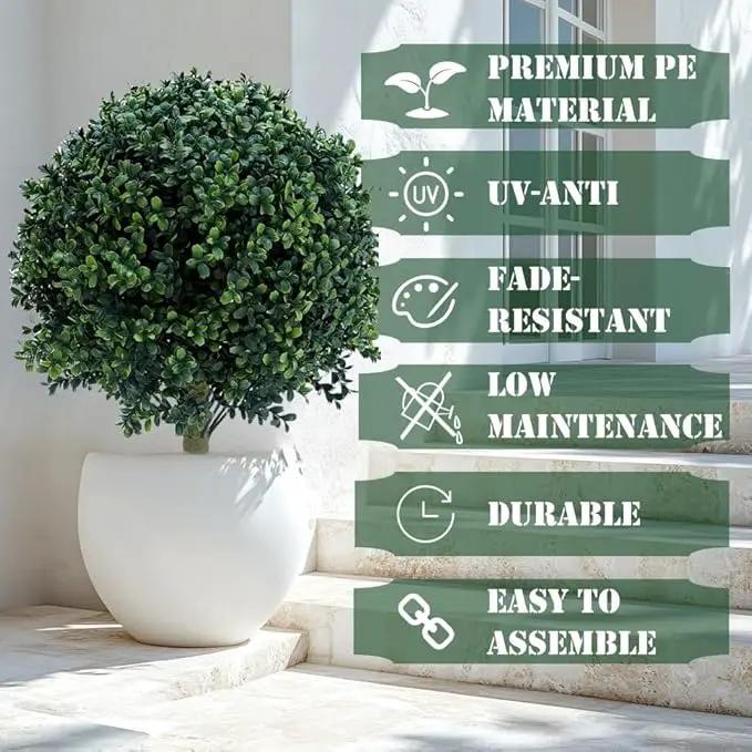 23.6 Inches Artificial Boxwood Topiary Ball Trees for Outdoor with Ground Spike, Faux Bushes UV Resistant Faux Greenery Shrubs, Fake Boxwood Plants for Indoor, Front Porch Decor, Garden, Yard by GreenHaven Gardens