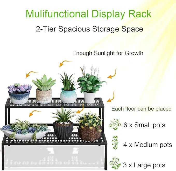 aboxoo Metal Plant Stand 2 Tier Potted Multiple Flower Pot Holder Plant Shelf Indoor Plants Multiple,Outdoor Heavy Duty Planter Display Shelving Unit for Patio Garden Corner Balcony(Black) by GreenHaven Gardens
