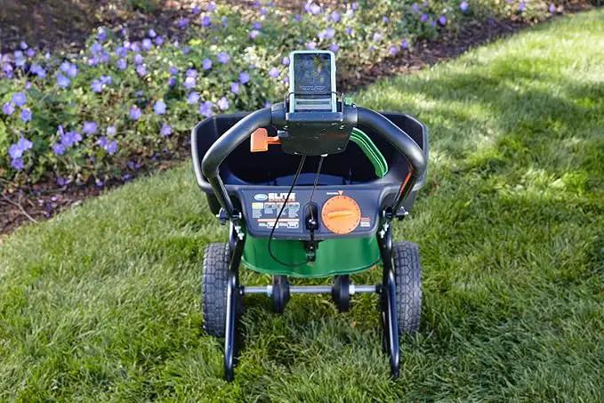 Scotts Elite Spreader for Grass Seed, Weed and Feed, Fertilizer, Salt and Ice Melt, Durable Push Spreader Holds up to 20,000 sq. ft Product by GreenHaven Gardens