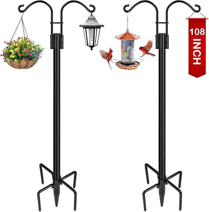 XDW-GIFTS Double Shepherds Hooks for Outdoor, 2-Pack Heavy Duty Garden Pole for Hanging Bird Feeder, Plant Baskets, Solar Light Lanterns, Garden Plant Hanger Stands with 5 Base Prongs by GreenHaven Gardens