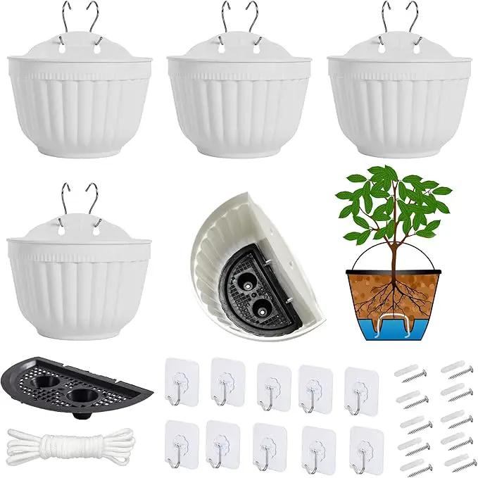 5 Pack Resin Wall Hanging Planter Pots Vertical Garden Living Wall Mount Window Hang Box Container Indoor Outdoor for Plants Flowers Kitchen Herbs Holder with Drainage Water Reservoir Decor White by GreenHaven Gardens